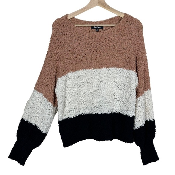 Lulus Sweater Top Pink Chenille Always Be Together Color Block Preppy Boho Small - Picture 2 of 8